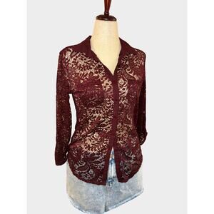 Women’s Maurice’s Burgundy Lace Button Front Sheer Top Witchy Gothic Medium